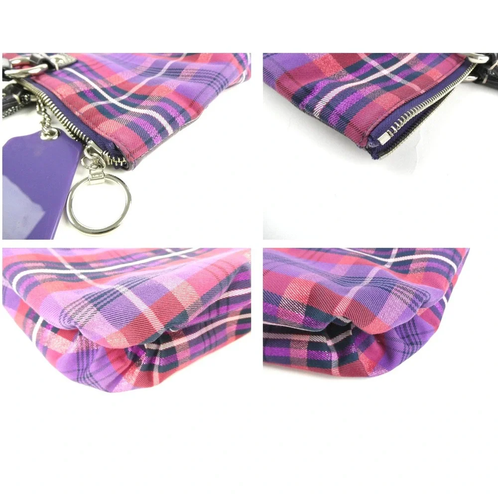 Coach Poppy Purple Plaid Large Shoulder Bag Tote 15886